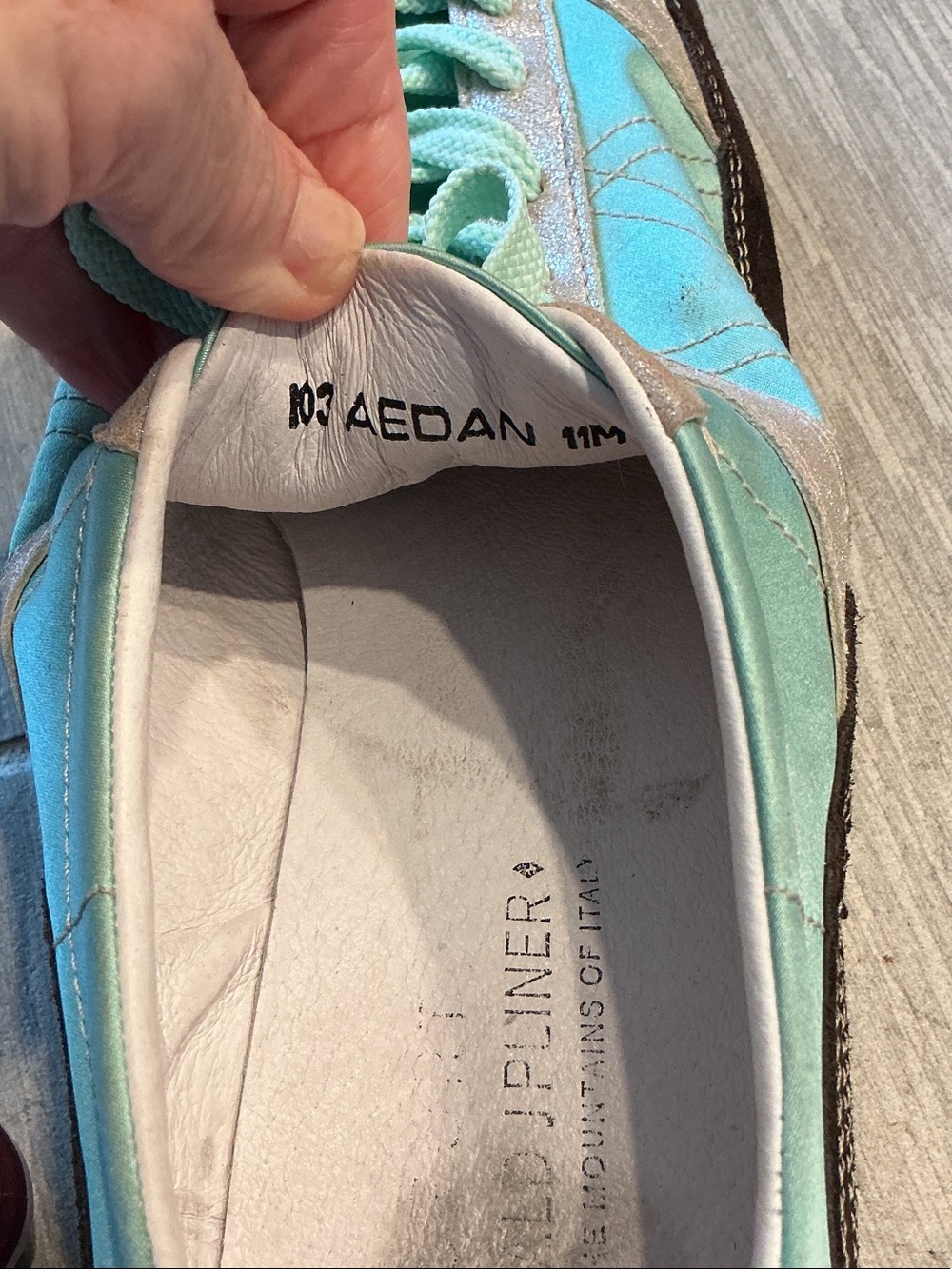Donald J. Pliner Mint Green and Silver Men's Square Toe Vintage Sneakers Sz 11M - Picture 9 of 9
